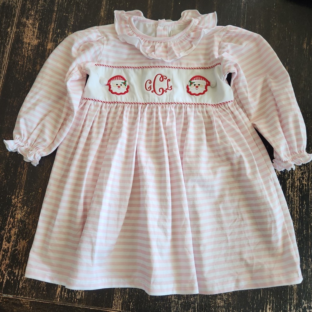Cecil & Lou Monogrammed girls Santa Christmas Dress 2T Pink Striped